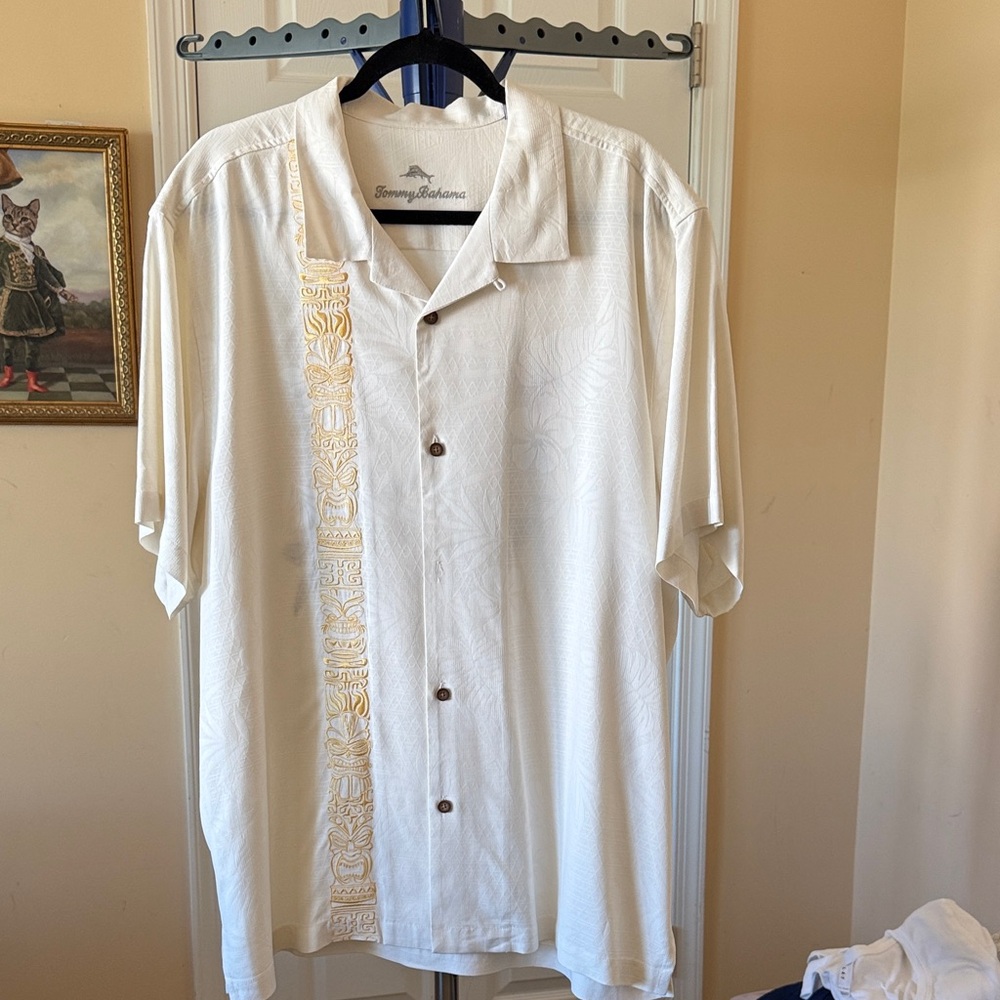 Tommy Bahama Cream and Gold Men's Button-Down Shirt